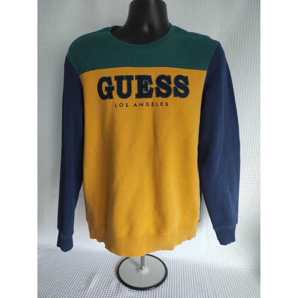 Guess Los Angeles  Crewneck Sweater Mens Tan Navy Green Vtg Small Retro. Sale!
